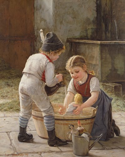 Bathing Her Dolls by Gustav Igler